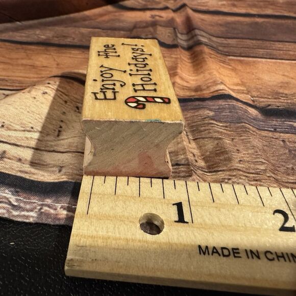 "Enjoy the Holidays!" Rubber Stamp Candy Cane Christmas Craft Card Making Art - Picture 8 of 9